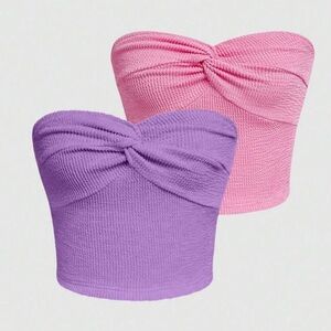 SHEIN Women's pink/purple Twist Knot Strapless Crop Tops sz S set of 2